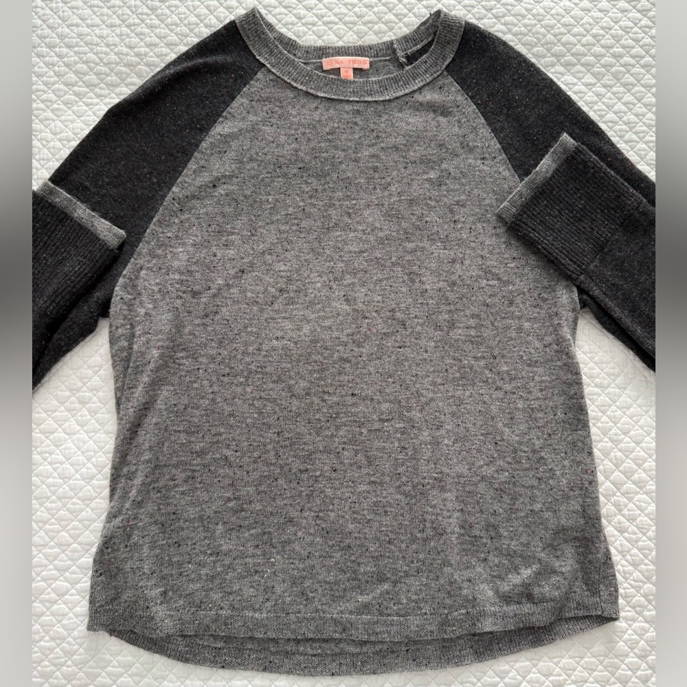 Lisa Todd Cashmere Colorblock Sweater Gray Raglan Size M